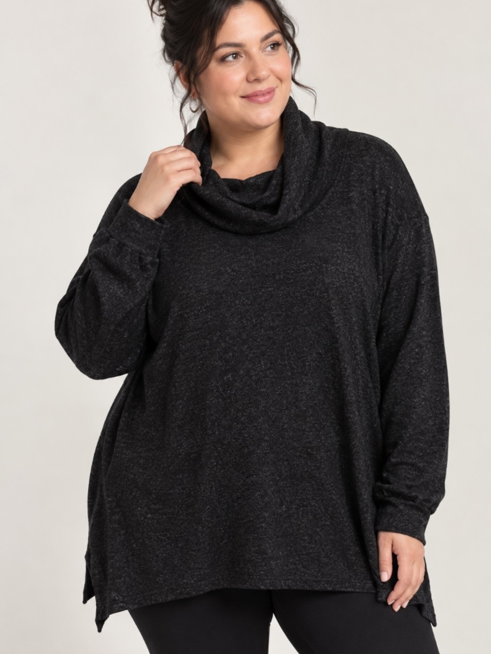Per Se Women's 3X Sweater Turtleneck Black Cowl Neck Basic Classic Sweatshirt